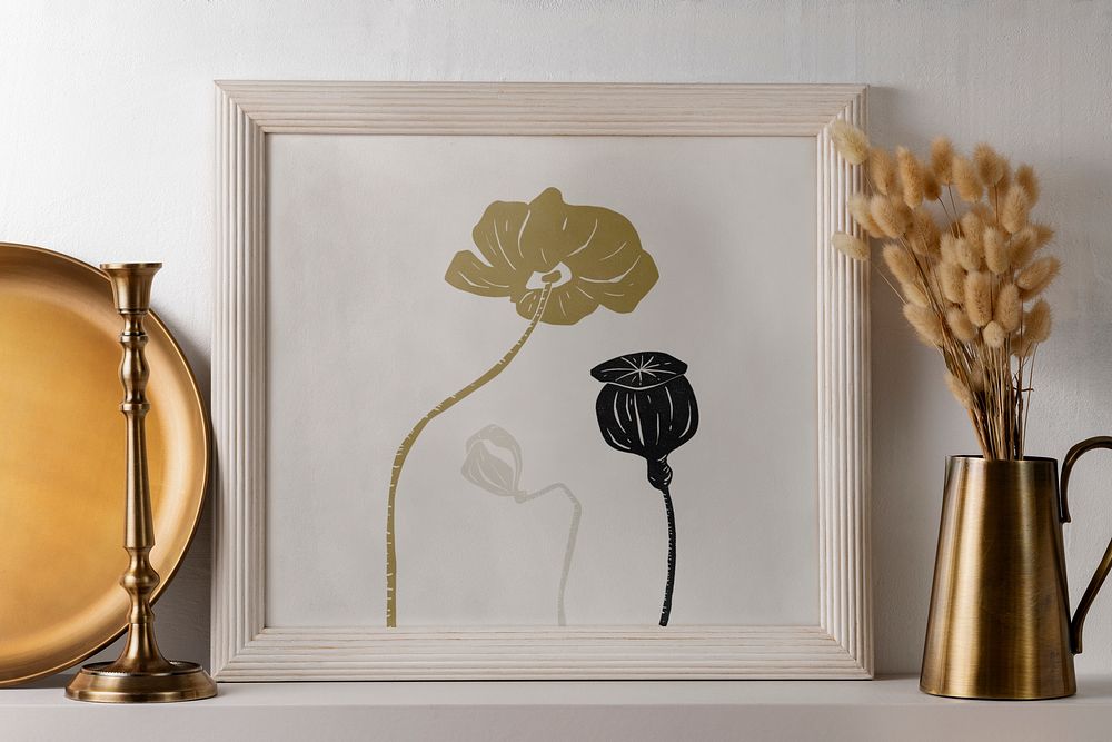 Frame mockup, flower art psd canvas, home interior decor