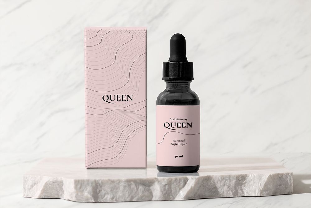 Dropper bottle mockup, beauty product packaging, psd label design