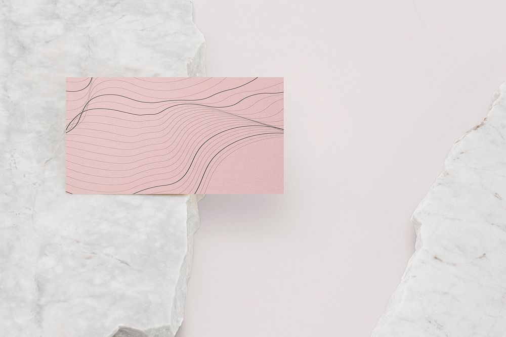 Pink business card, blank design, flat lay design