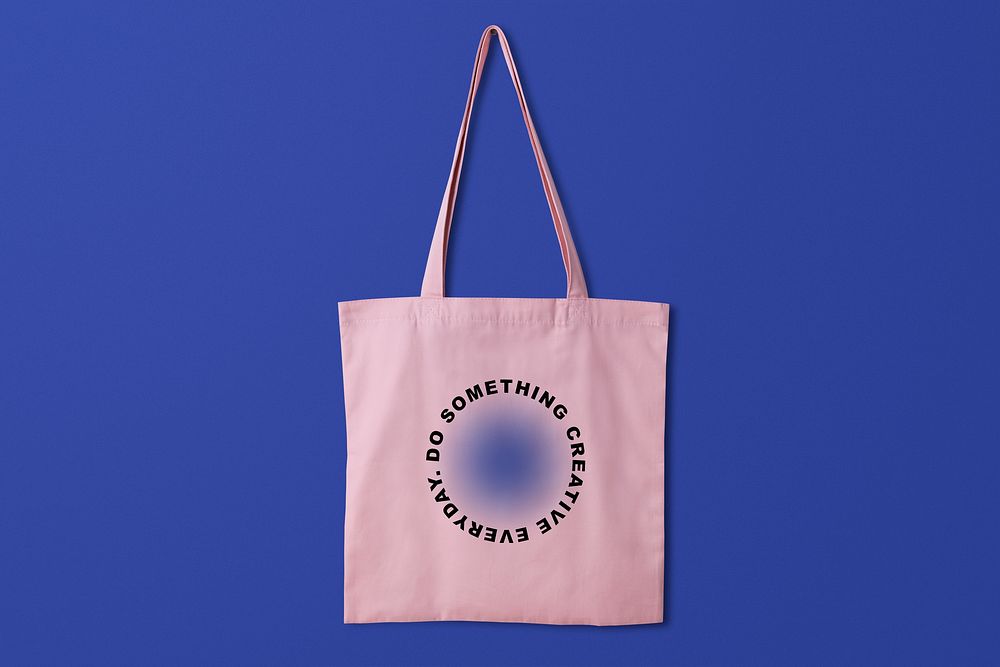 Canvas tote bag mockup, pink printed quote, realistic design psd