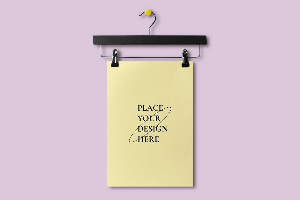 Yellow poster mockup, paper stationery realistic design psd
