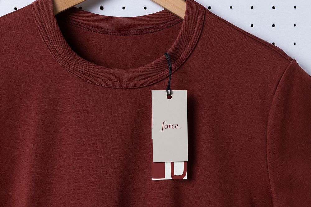 Clothing tag mockup, red apparel design psd