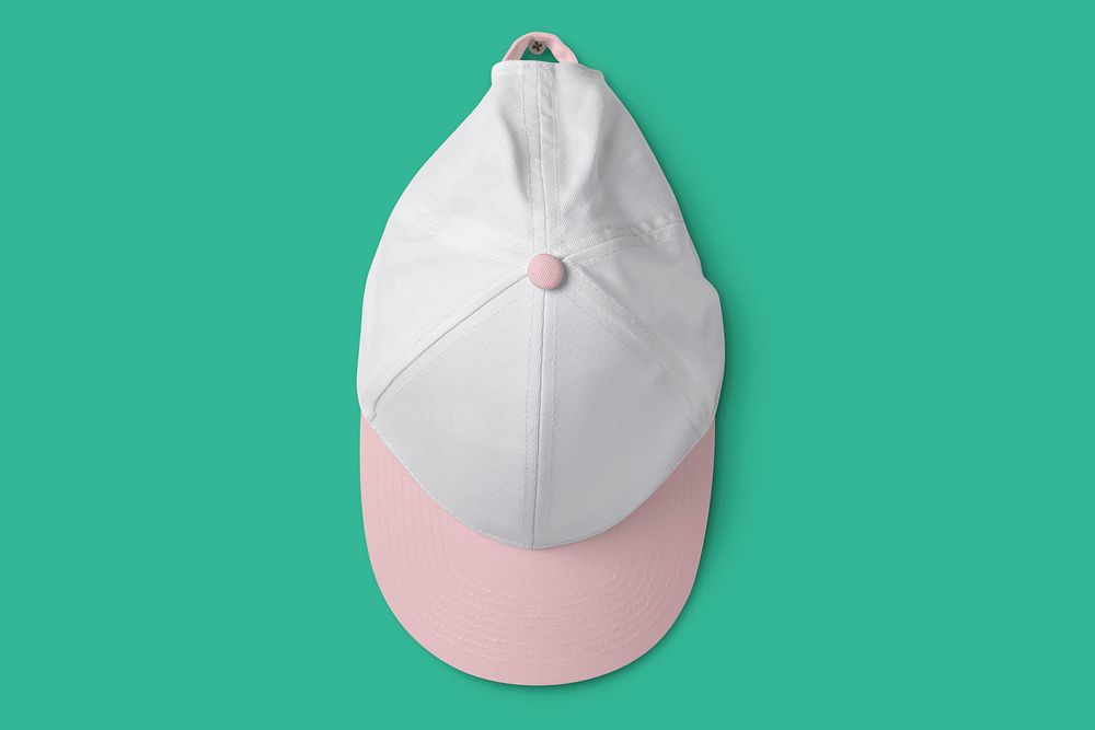 Snapback cap mockup, streetwear fashion in pink realistic design psd
