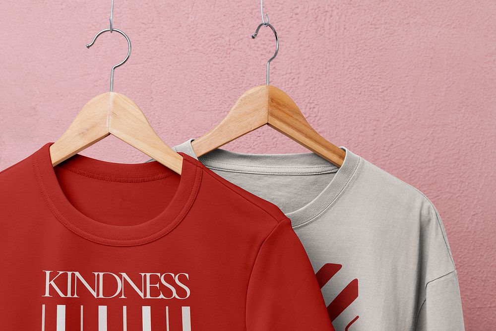 Printed t-shirt mockup, casual apparel with kindness word in unisex design psd set