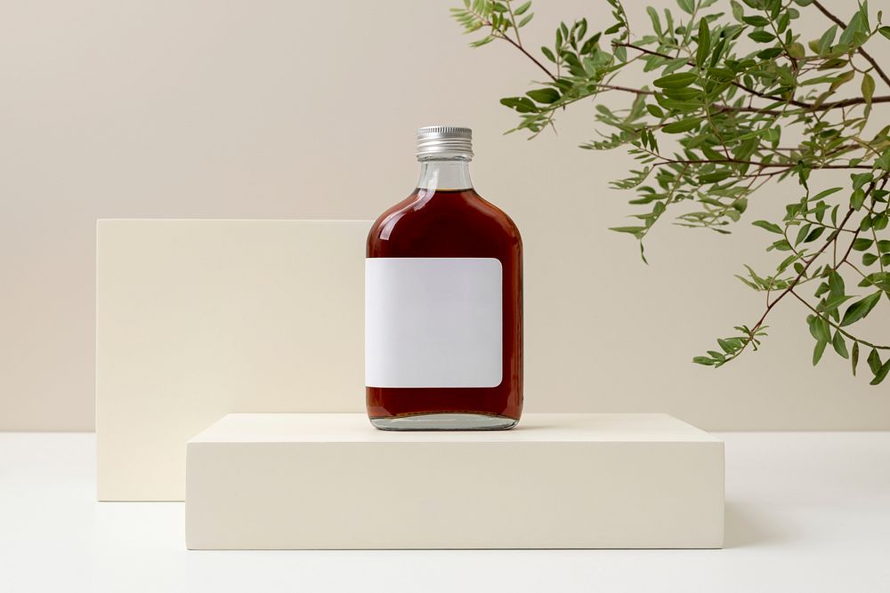 Cold brew coffee bottle with blank label, product branding design