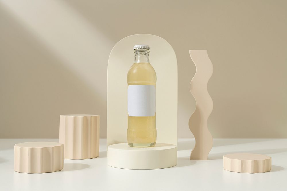 Soda drink, glass bottle with blank label, product branding design