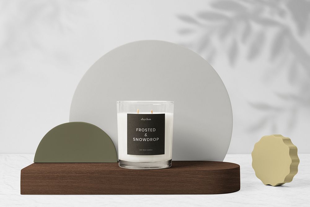 Aromatic candle label mockup, aesthetic autumn vibes, home spa product packaging design psd