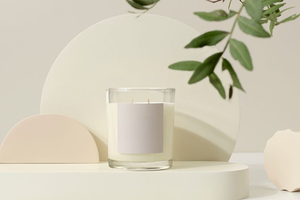 Scented candle, home aroma, aesthetic product backdrop design
