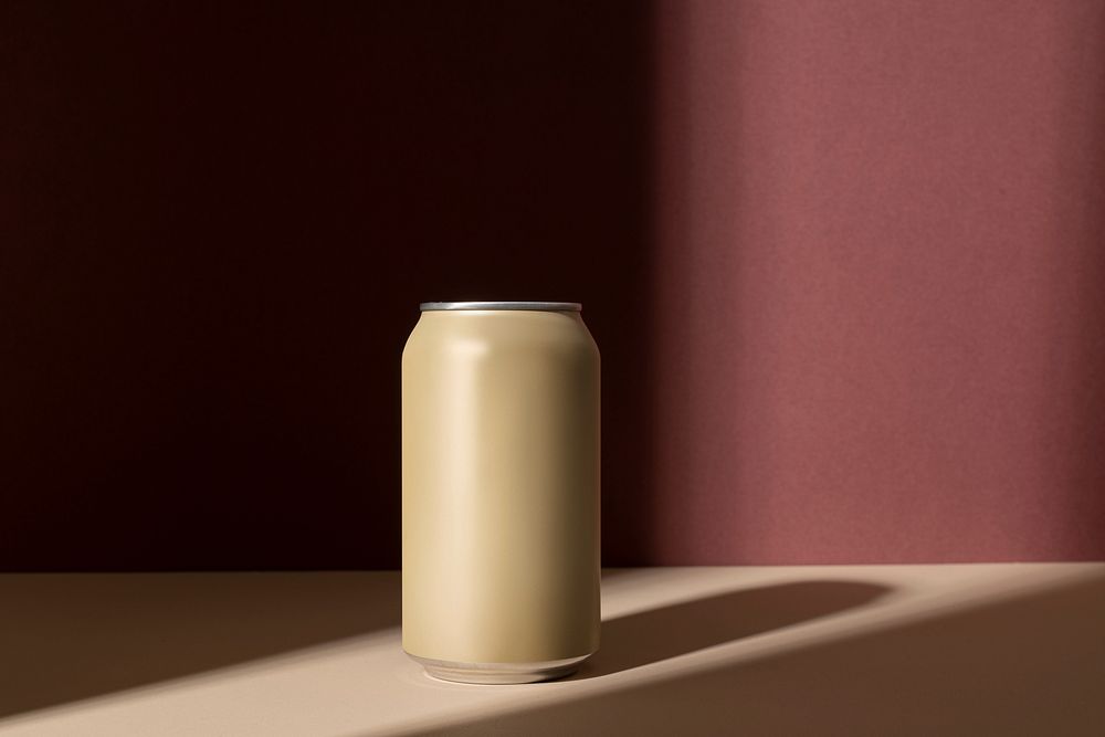 Blank soda can, beige aesthetic design
