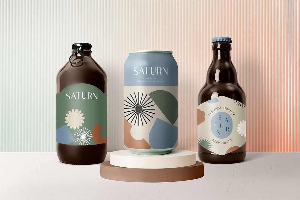 Beer bottle label mockups, product packaging design psd
