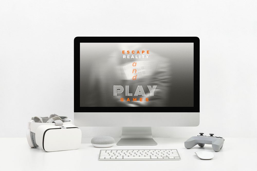 Computer screen mockup, gamer lifestyle aesthetic psd