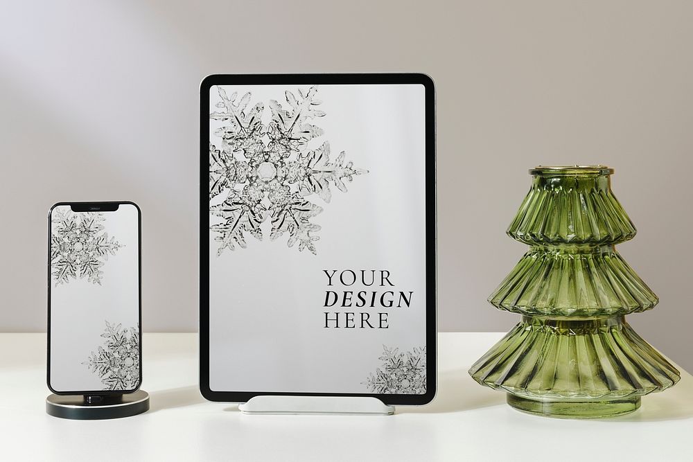 Tablet and phone screen mockup psd, winter vibes decoration
