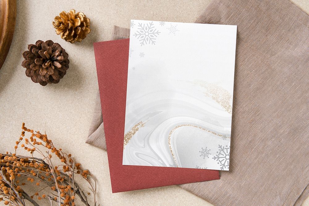 Christmas card mockup psd, festive stationery, flat lay design