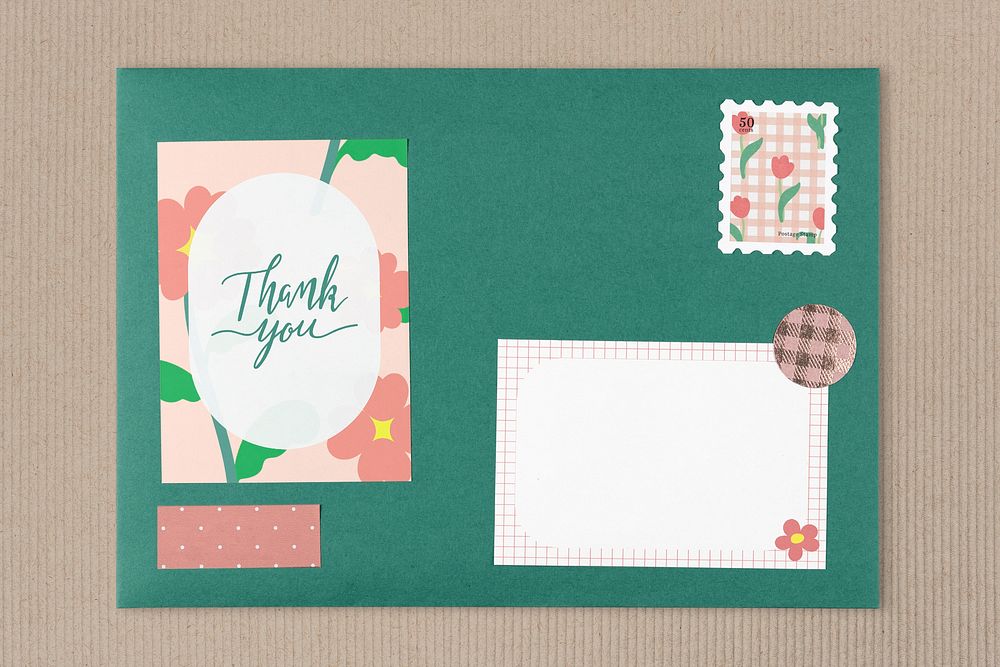 Parcel envelope mockup, green design psd