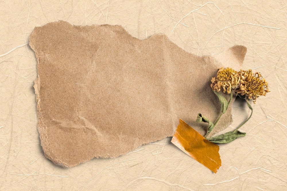 Ripped brown paper, botanical design