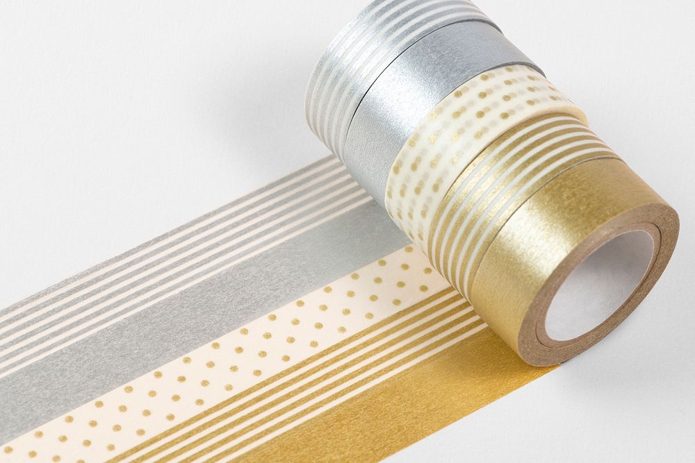 Gold and silver tape rolls, stationery element psd