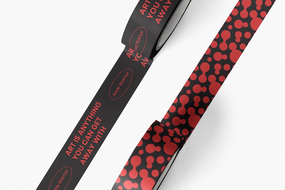 Washi tape roll mockups, red stationery design psd