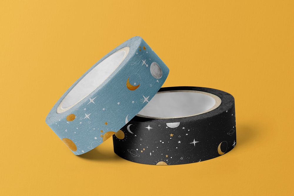 Washi tape roll mockups, mystical stationery design psd