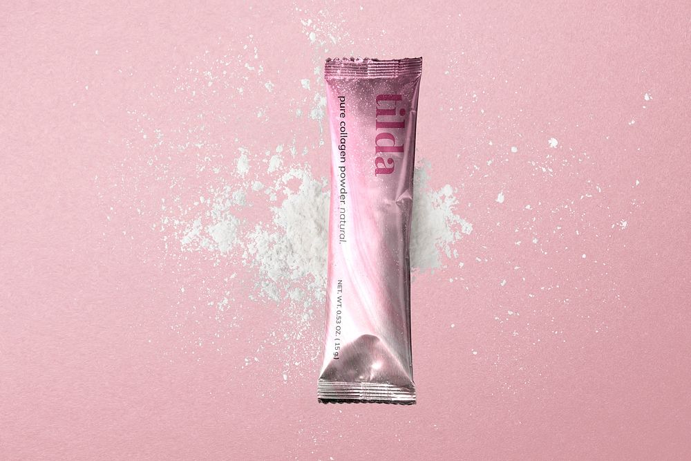 Stick sachet mockup, pink product packaging design, business branding psd