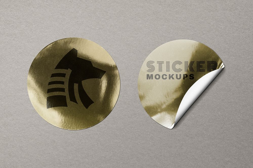 Gold sticker mockups, round shape psd