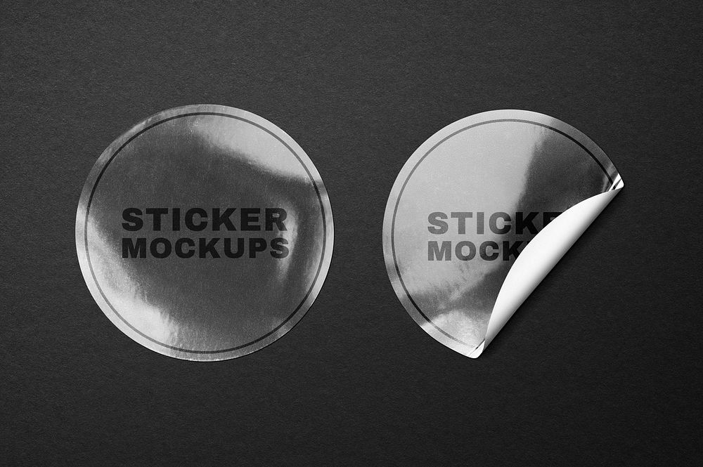 Silver sticker mockups, round shape design psd