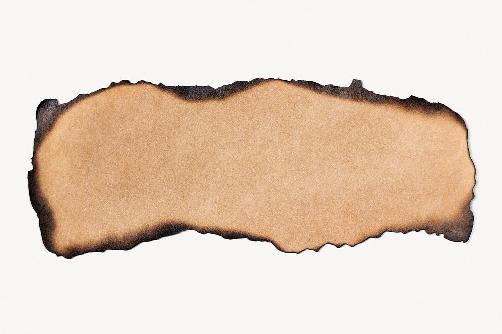 Burnt beige paper piece, white background