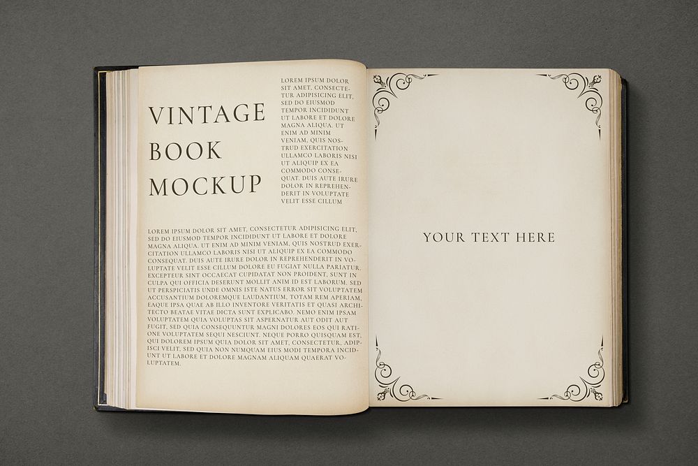 Vintage book mockup psd, center fold, antique publication