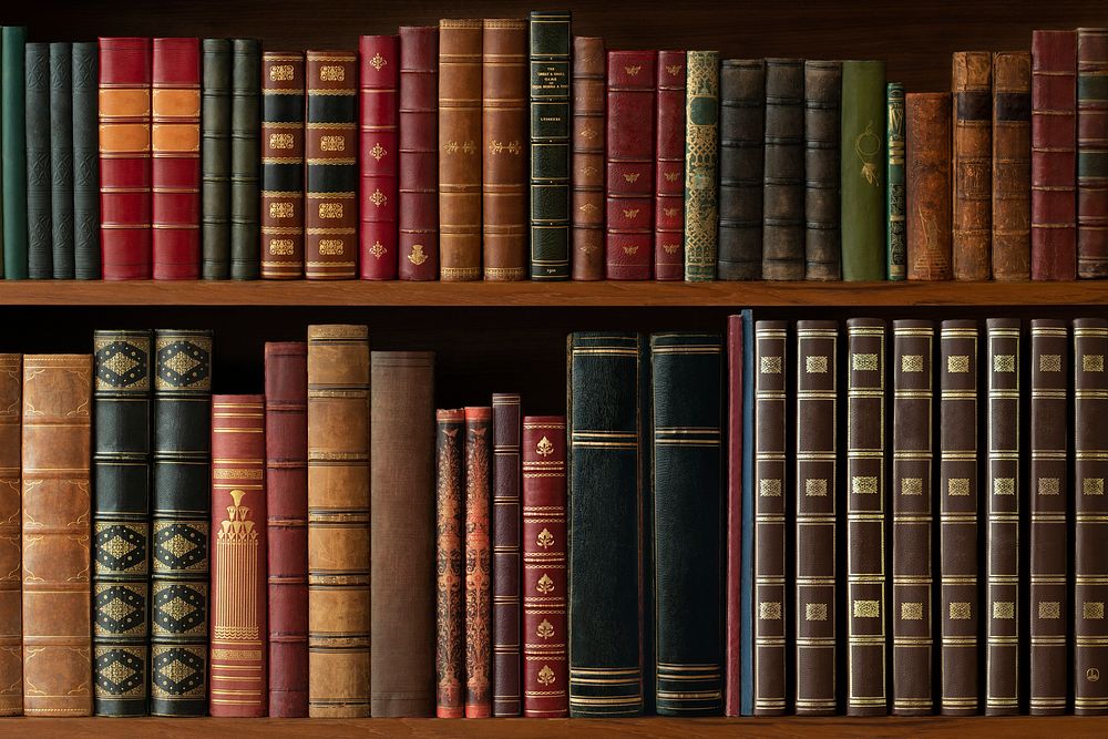 Antique book library collection, vintage background