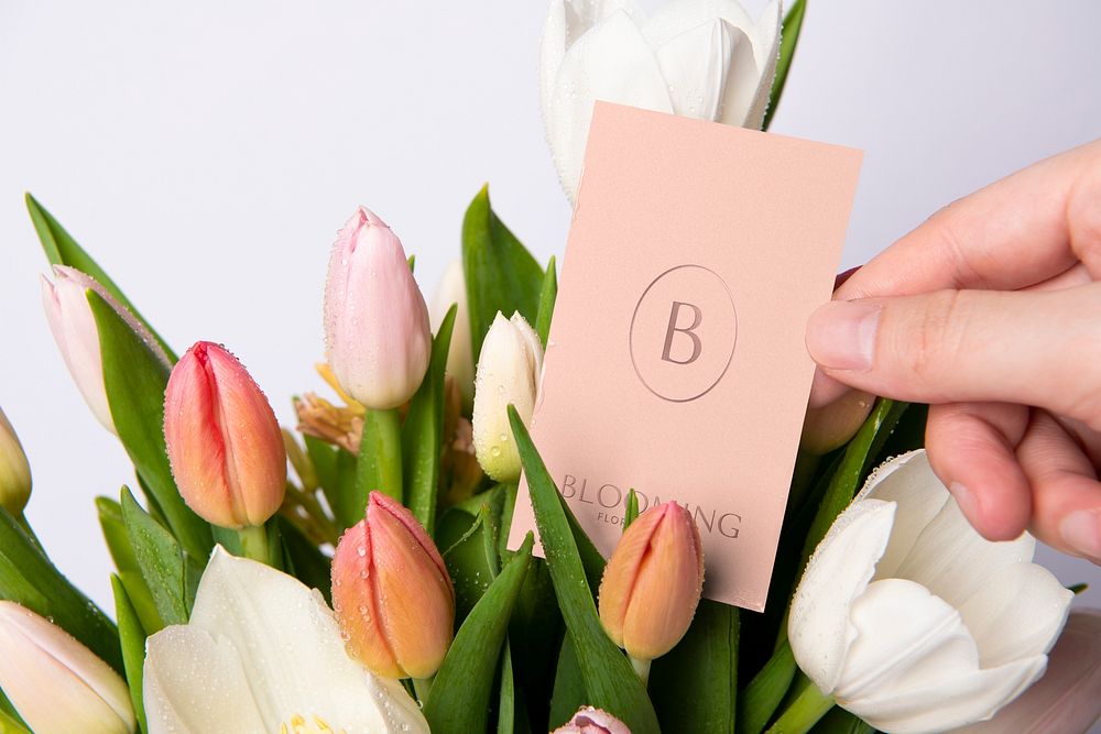 Business card mockup, flower shop corporate identity design psd