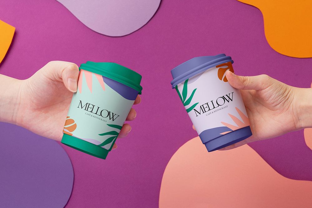 Coffee cup mockup, tropical drink packaging psd