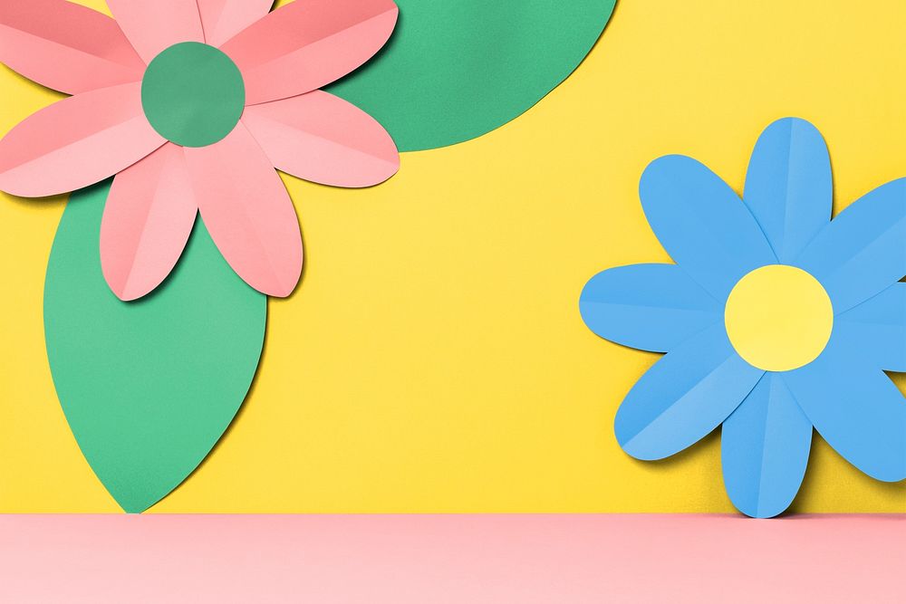Floral product backdrop mockup, paper craft in colorful design psd