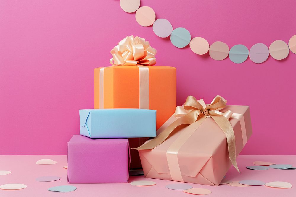 Birthday git boxes, colorful aesthetic theme