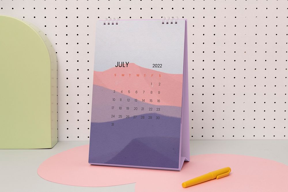 Pastel calendar mockup, aesthetic stationery design psd