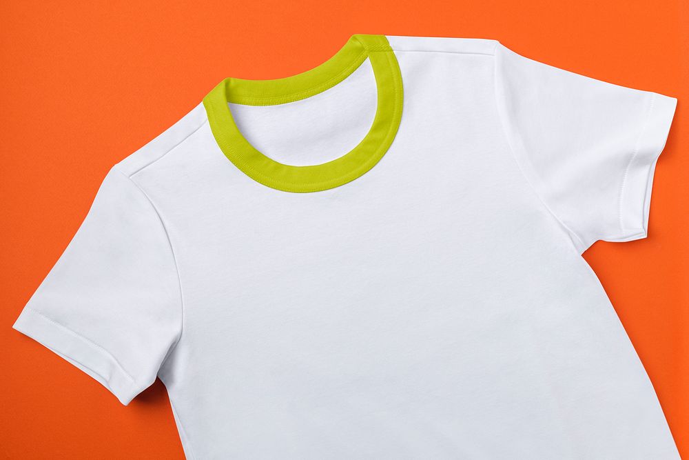 White t-shirt, casual fashion with green collar