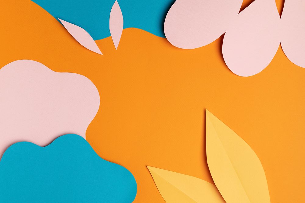 Orange tropical background, paper craft, creative design