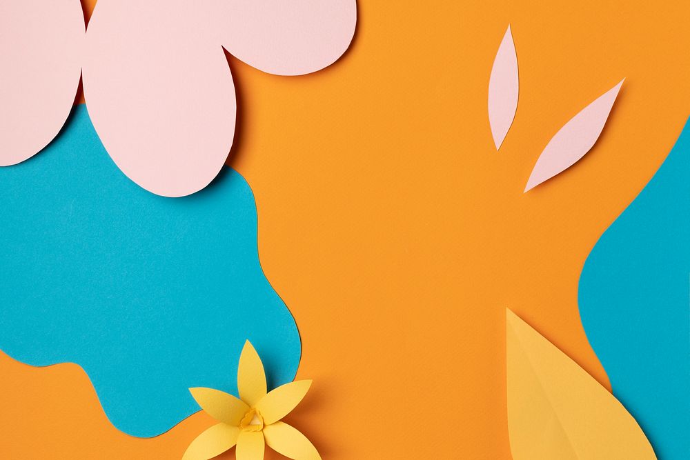 Orange tropical background, paper craft, creative design