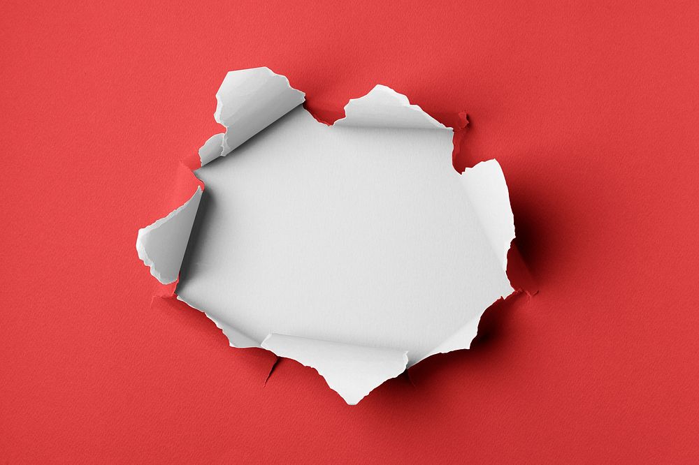 Torn paper hole background, red texture design