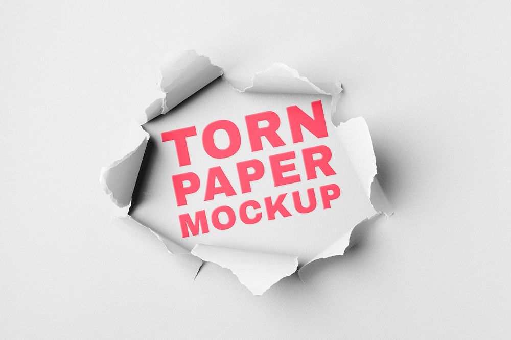 White paper hole mockup, torn texture background psd