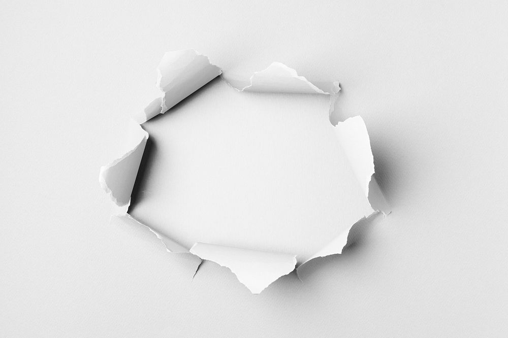 Torn paper hole background, white texture design