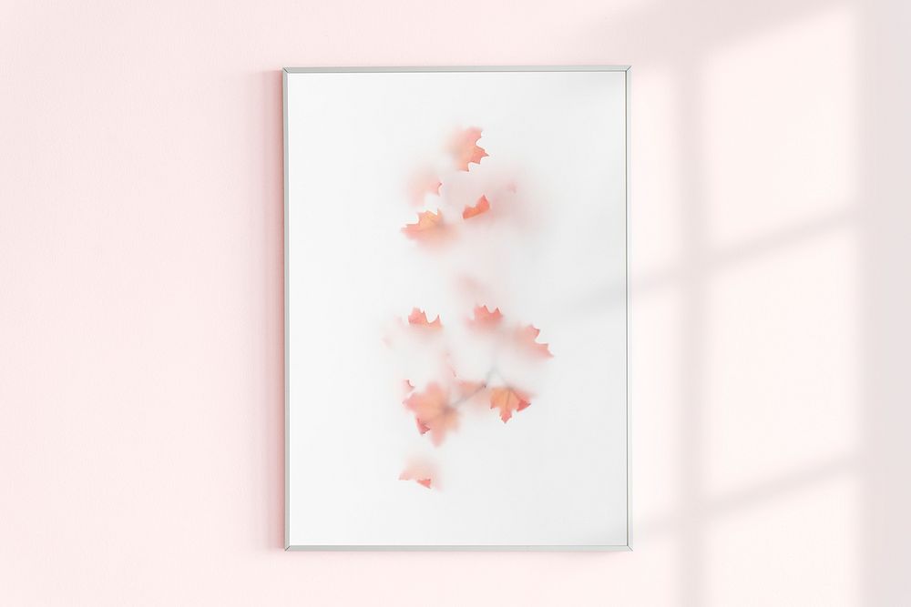 Photo frame on a pink wall with natural light