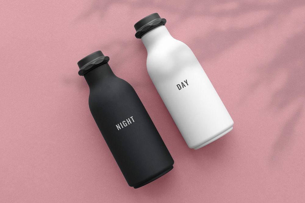 Black and white water bottles mockup