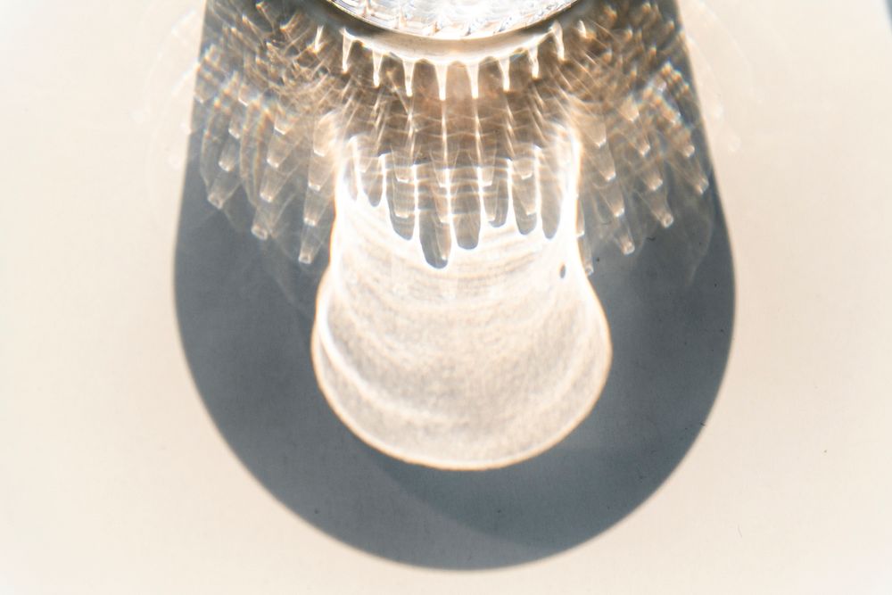 Close up glowing light bulb