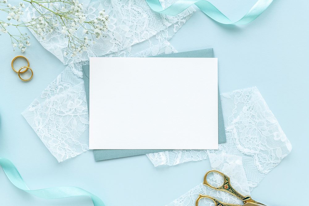 Blank white card on a blue background