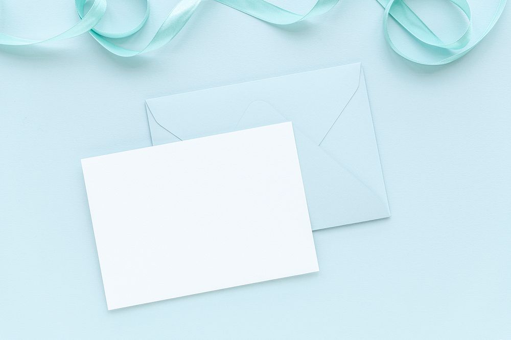 Blank white card on a blue background