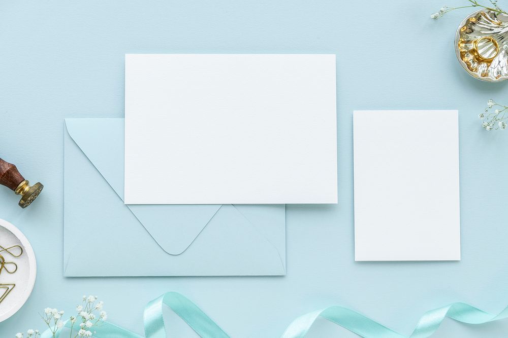Blank white cards on a blue background