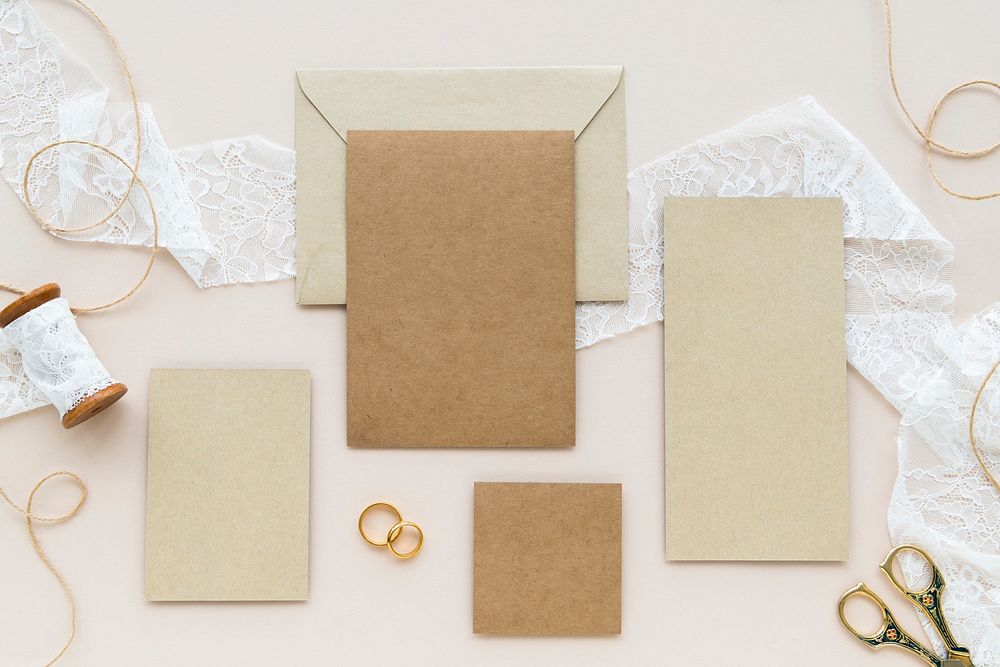 Blank brown card set with a white lace roll