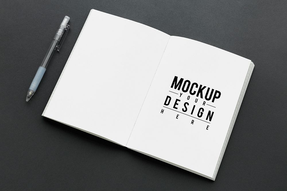 White notebook with a pencil mockup