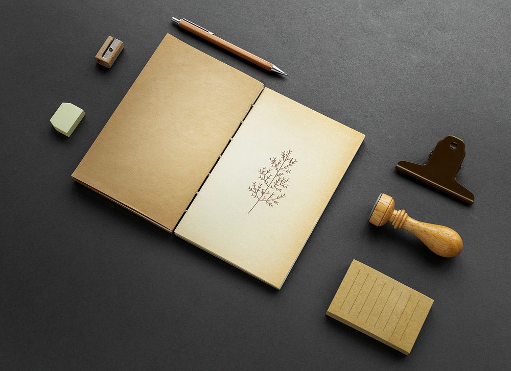 Set of vintage stationery on workspace