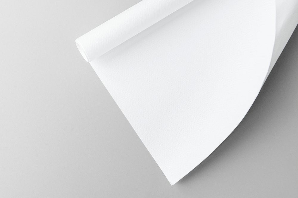 Blank white rolled chart paper on a gray background