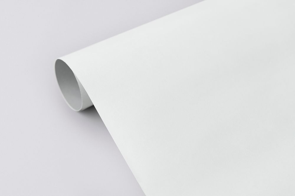 Gray and white rolled paper mockup on a gray background